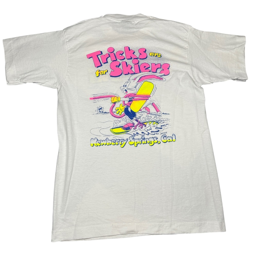 Vintage 80s Screen‎ Stars Tricks Are For Skiers Newberry Springs T-Shirt White M